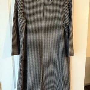 J. McLaughlin Knit dress with leather trim/ grey and black tweed